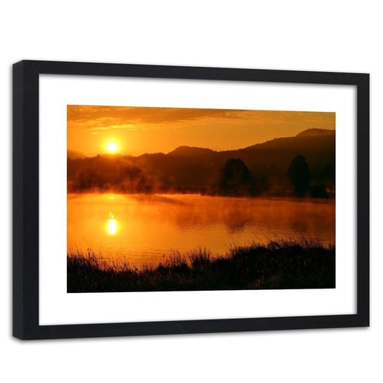 Obraz w ramie czarnej FEEBY, Zachodzące słońce nad Górami 120x80 Feeby