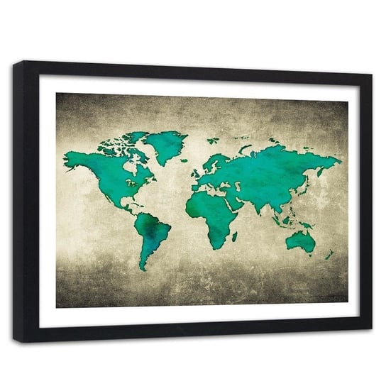 Obraz w ramie czarnej FEEBY, Zielona Mapa Świata 60x40 Feeby