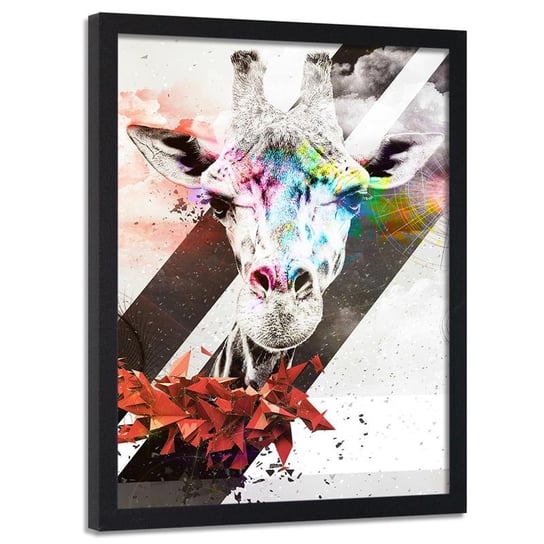 Obraz w ramie czarnej FEEBY, Żyrafa Abstrakcja Kolorowy 30x40 Feeby