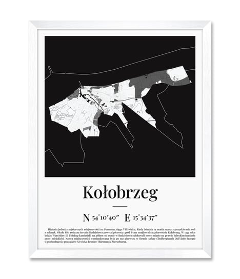 Obraz w ramie na ścianę plan miasta mapa Kołobrzegu Kołobrzeg biała rama 32x42 cm iWALL studio
