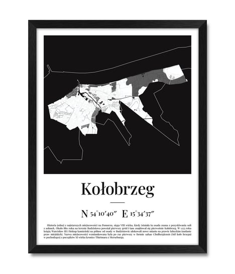 Obraz w ramie na ścianę plan miasta mapa Kołobrzegu Kołobrzeg czarna rama 32x42 cm iWALL studio