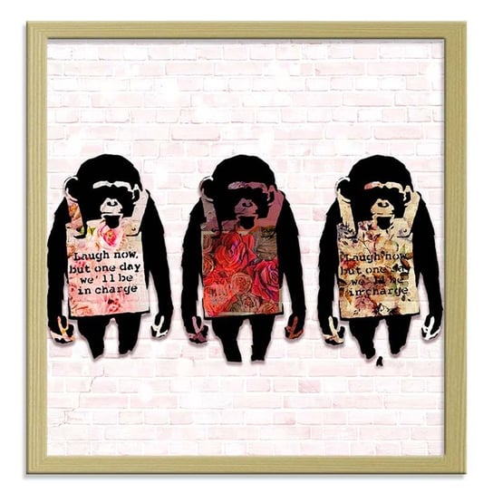 Obraz w ramie naturalnej FEEBY, Banksy Małpy Kolorowy 60x60 Feeby