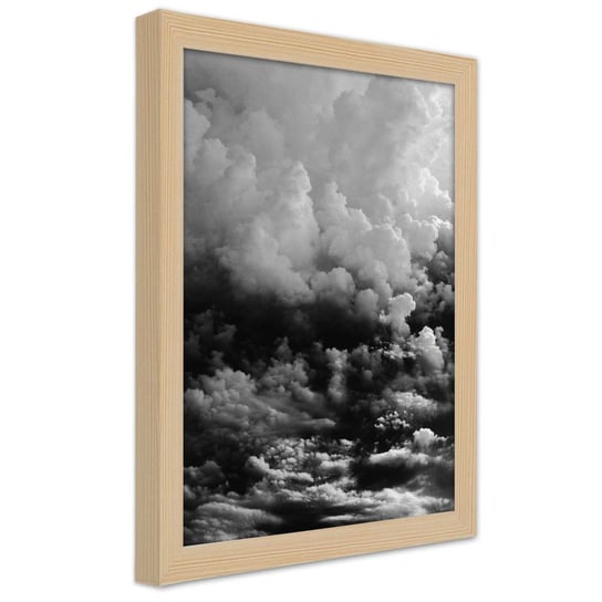Obraz w ramie naturalnej FEEBY, Chmury Niebo Czarno Biały 60x90 Feeby