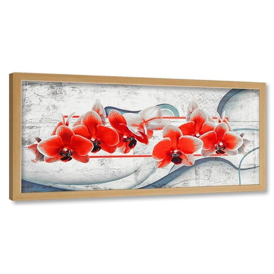 Obraz w ramie naturalnej FEEBY, Czerwone storczyki, 140x45 cm Feeby