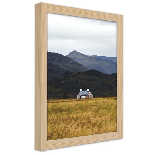 Obraz w ramie naturalnej FEEBY, Dom Góry Pole Krajobraz obraz 40x60 Feeby