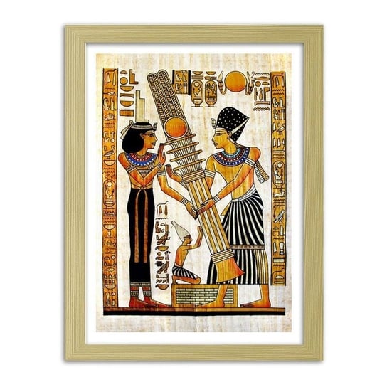 Obraz w ramie naturalnej FEEBY Egipskie hieroglify, 70x100 cm Feeby
