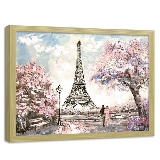 Obraz w ramie naturalnej FEEBY, Paryż Wieża Eiffla różowy 60x40 Feeby