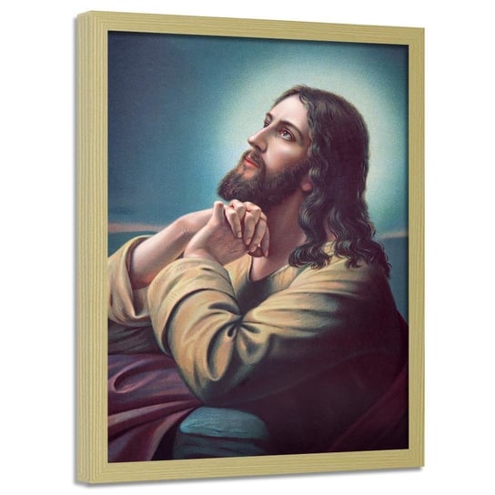 Obraz w ramie naturalnej FEEBY, REPRODUKCJA Modlitwa Jezusa 60x90 Feeby