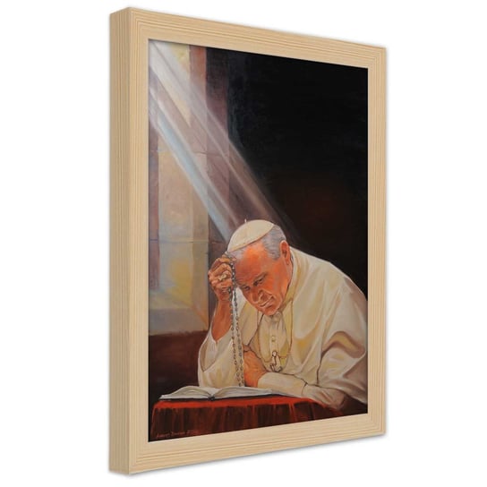Obraz w ramie naturalnej FEEBY, REPRODUKCJA Papież Jan Paweł II 20x30 Feeby