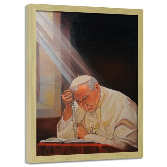 Obraz w ramie naturalnej FEEBY, REPRODUKCJA Papież Jan Paweł II 40x60 Feeby