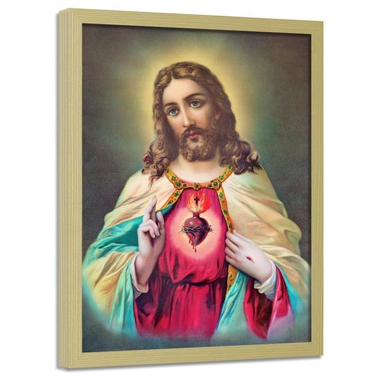 Obraz w ramie naturalnej FEEBY, REPRODUKCJA Serce Jezusa 60x90 Feeby