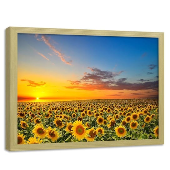 Obraz w ramie naturalnej FEEBY, Słoneczniki Zachód Słońca 120x80 Feeby