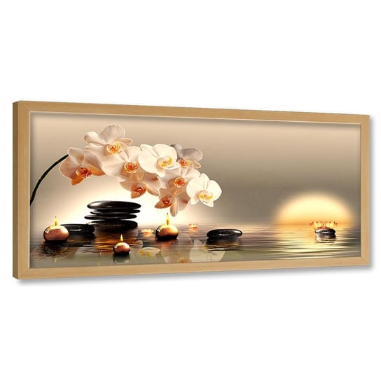 Obraz w ramie naturalnej FEEBY, Świeczki i kamienie zen, 90x30 cm Feeby