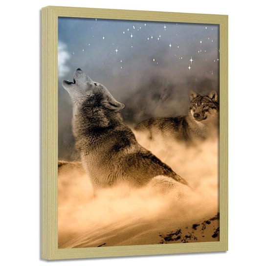 Obraz w ramie naturalnej FEEBY, Wilki Mgła Zwierzęta Natura Przyroda 80x120 Feeby