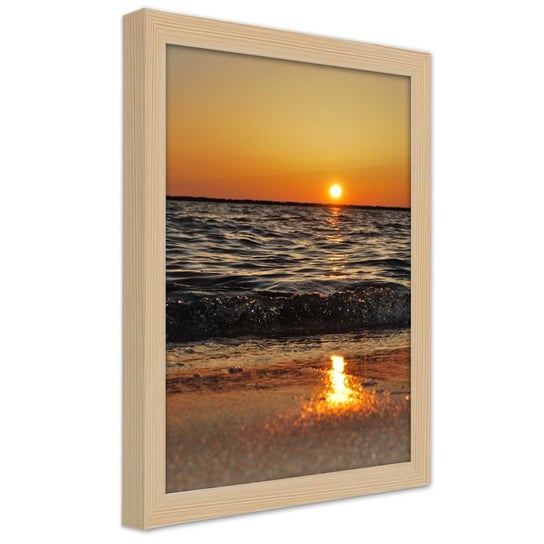 Obraz w ramie naturalnej FEEBY, Zachód Słońca Plaża Morze 20x30 Feeby