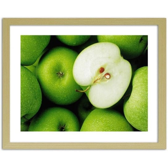 Obraz w ramie naturalnej FEEBY, Zielone jabłka, 40x30 cm Feeby