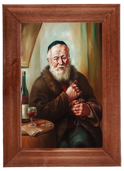 Obraz w w drewnianej ramie o wymiarach 10x15 -   Żyd, kieliszek wina, Adam Lis POSTERGALERIA