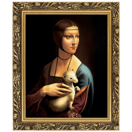 Obraz w złotej ramie Makówka w rozmiarze 40x50 cm - Dama z łasiczką, Leonardo da Vinci POSTERGALERIA