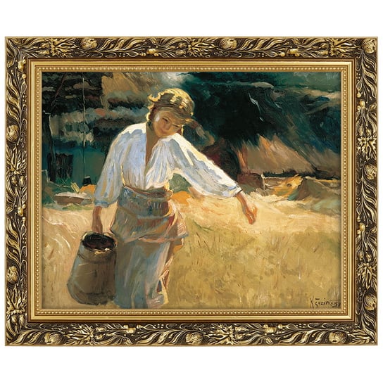 Obraz w złotej ramie Makówka w rozmiarze 40x50 cm -  Dziewczyna z dzbanem, Apoloniusz Kędzierski POSTERGALERIA