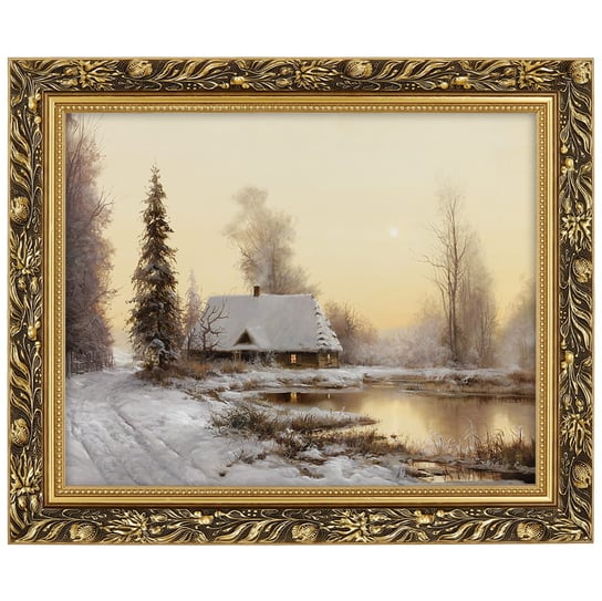 Obraz w złotej ramie Makówka w rozmiarze 40x50 cm – Stara chata Zima, Zygmunt Konarski POSTERGALERIA