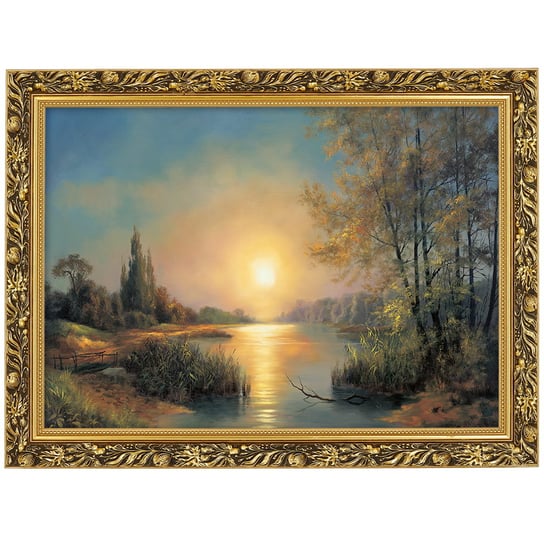 Obraz w złotej ramie Makówka w rozmiarze 50x70 cm - Jezioro. Zachód słońca, M. Lorens POSTERGALERIA