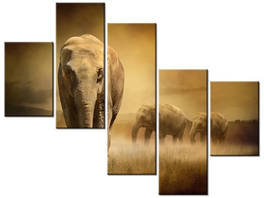 Obraz Wędrujące słonie, 5 elementów, 100x75 cm Oobrazy
