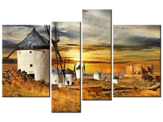 Obraz, Wiatraki w Hiszpanii, 4 elementy, 130x85 cm Oobrazy