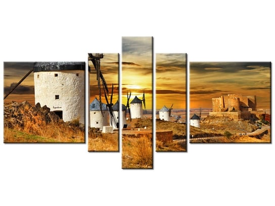 Obraz Wiatraki w Hiszpanii, 5 elementów, 160x80 cm Oobrazy