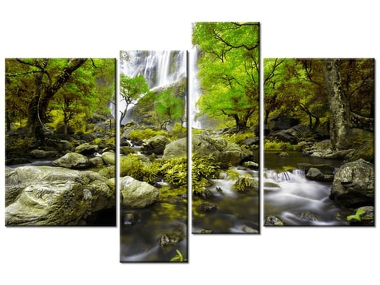 Obraz, Wodospad w zieleni, 4 elementy, 130x85 cm Oobrazy