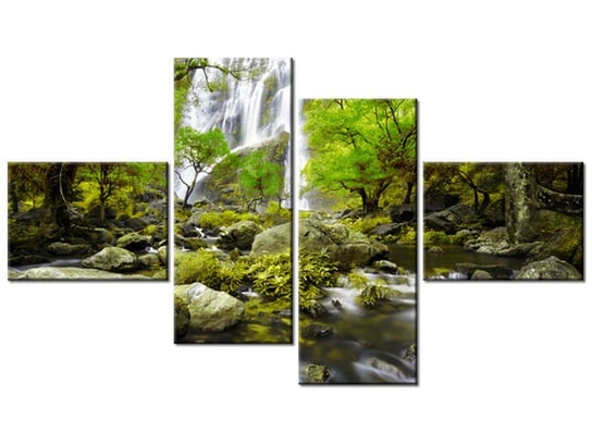 Obraz Wodospad w zieleni, 4 elementy, 140x80 cm Oobrazy