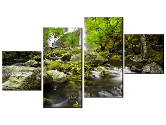 Obraz Wodospad w zieleni, 4 elementy, 160x90 cm Oobrazy