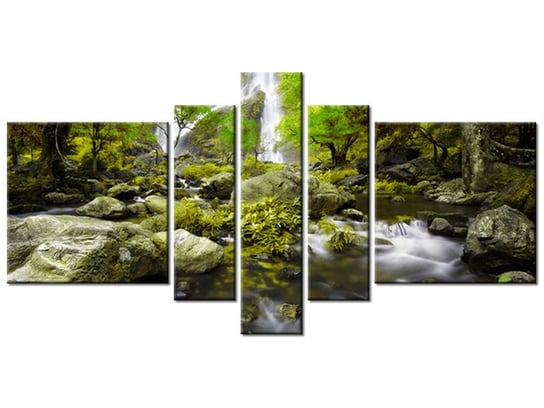 Obraz, Wodospad w zieleni, 5 elementów, 160x80 cm Oobrazy