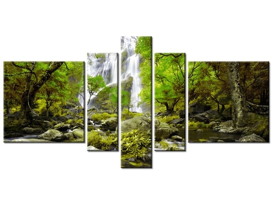 Obraz Wodospad w zieleni, 5 elementów, 160x80 cm Oobrazy