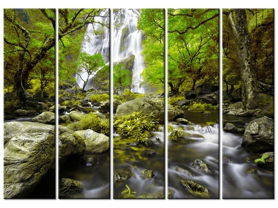 Obraz Wodospad w zieleni, 5 elementów, 225x160 cm Oobrazy