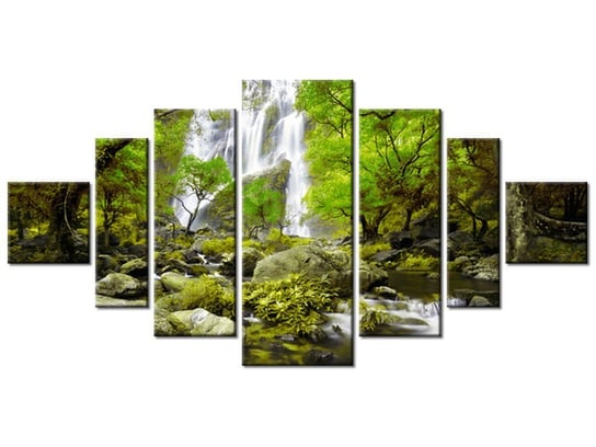Obraz Wodospad w zieleni, 7 elementów, 200x100 cm Oobrazy