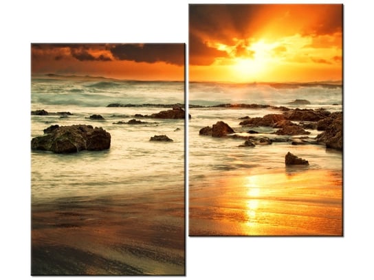 Obraz Wschód słońca nad wzburzonym oceanem, 2 elementy, 80x70 cm Oobrazy