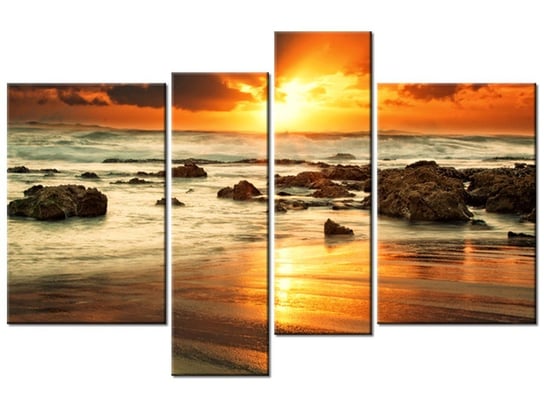 Obraz, Wschód słońca nad wzburzonym oceanem, 4 elementy, 130x85 cm Oobrazy