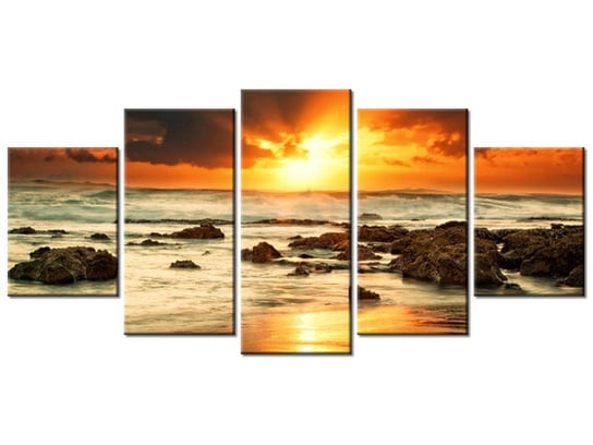 Obraz, Wschód słońca nad wzburzonym oceanem, 5 elementów, 150x70 cm Oobrazy