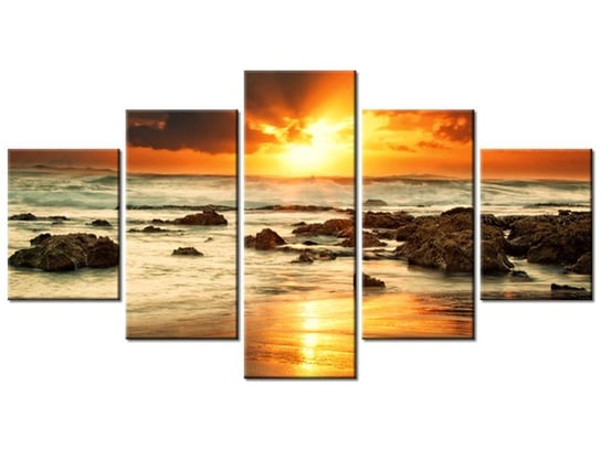 Obraz, Wschód słońca nad wzburzonym oceanem, 5 elementów, 150x80 cm Oobrazy