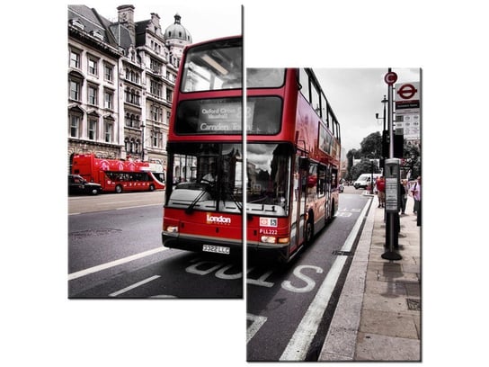 Obraz Współczesny londyński czerwony autobus piętrowy, 2 elementy, 60x60 cm Oobrazy