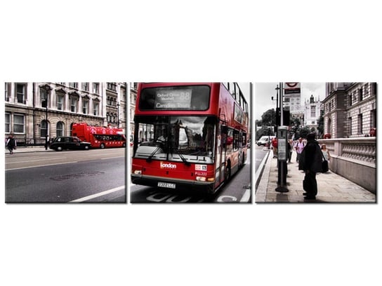 Obraz Współczesny londyński czerwony autobus piętrowy, 3 elementy, 150x50 cm Oobrazy