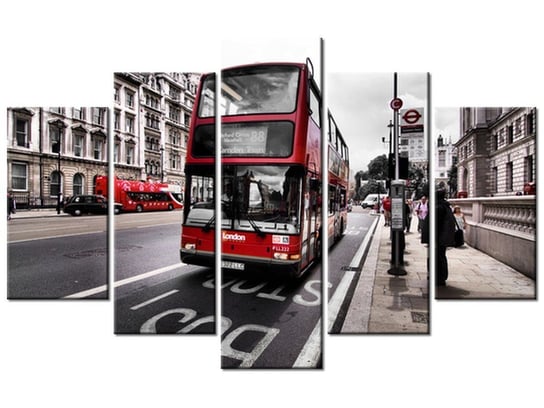 Obraz Współczesny londyński czerwony autobus piętrowy, 5 elementów, 100x63 cm Oobrazy