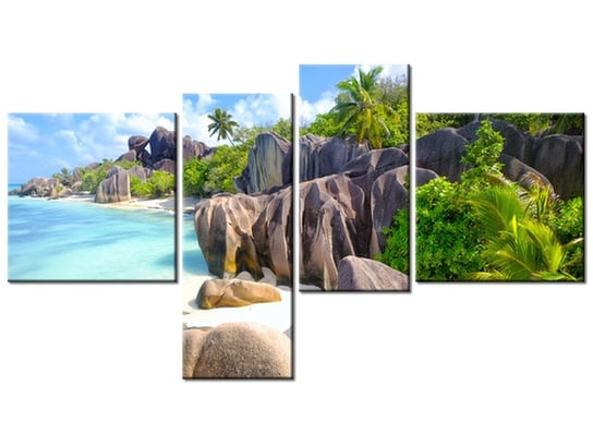 Obraz Wyspa La Digue, 4 elementy, 100x55 cm Oobrazy