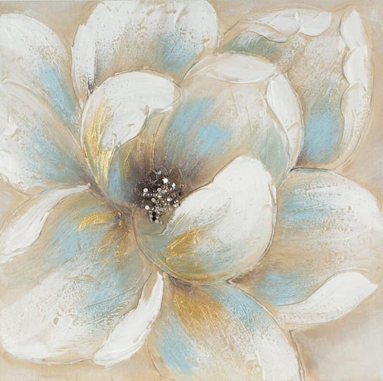 Obraz Z Cekinami Ręcznie Malowany W Ramie Kwiat 50X50 Niebieski Eurofirany