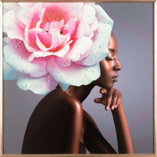 Obraz Z Kryształkami Kobieta Z Kwiatem Women 60X60 Różowy Eurofirany