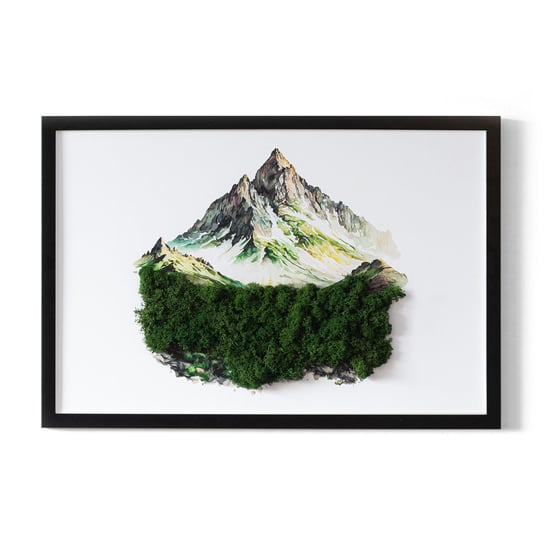 Obraz z Mchu w Ramie MDF - Szczyt góry nad lasem - 60x40 cm Tulup