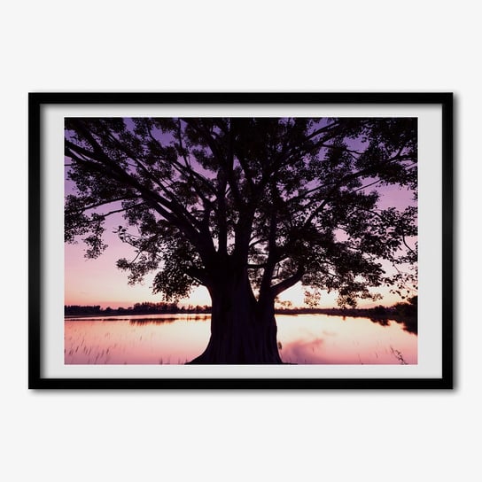 Obraz z ramką do salonu TULUP Drzewo i jezioro 70x50 cm cm Tulup