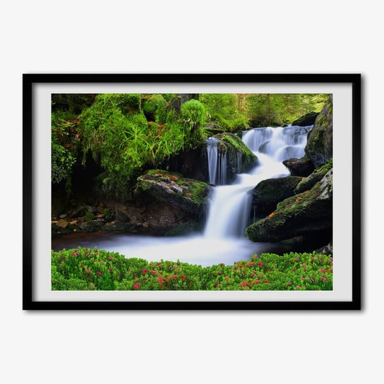 Obraz z ramką do salonu TULUP Wodospad w lesie 70x50 cm cm Tulup