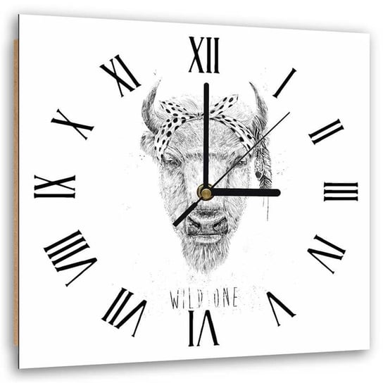 Obraz z zegarem, Abstrakcyjny bizon i chustka print w cętki "Wild One" - Zegar kwadratowy - 40x40 Feeby