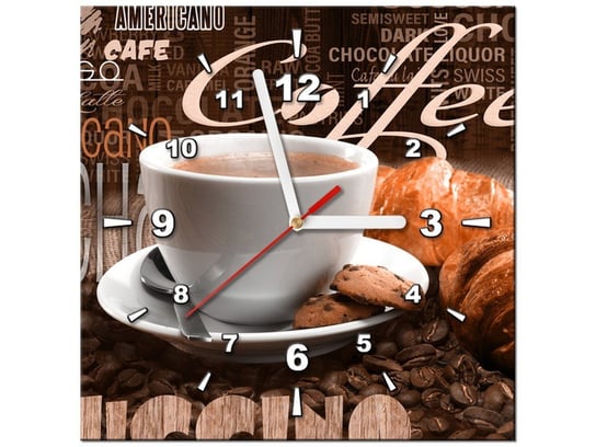 Obraz z zegarem, Apetyczna kawa w brązach, 1 element, 30x30 cm Oobrazy